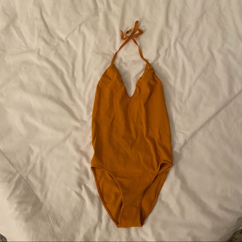 Yellow Halter Ribbed Bodysuit